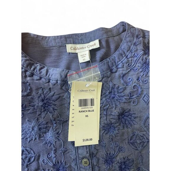 NWT Coldwater Creek Women’s Blue Embroidered Tunic Top XS  $128 Cupro Blend - Picture 5 of 10